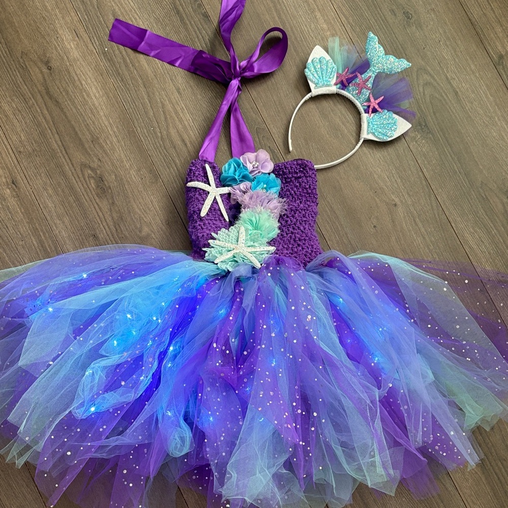 Light up Purple and Blue Kids Mermaid Costume with headband size 4/5